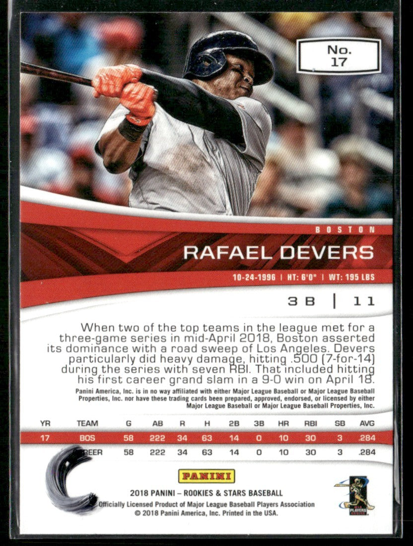 Rafael Devers 2018 Panini Rookies and Stars RC #17 Boston Red Sox