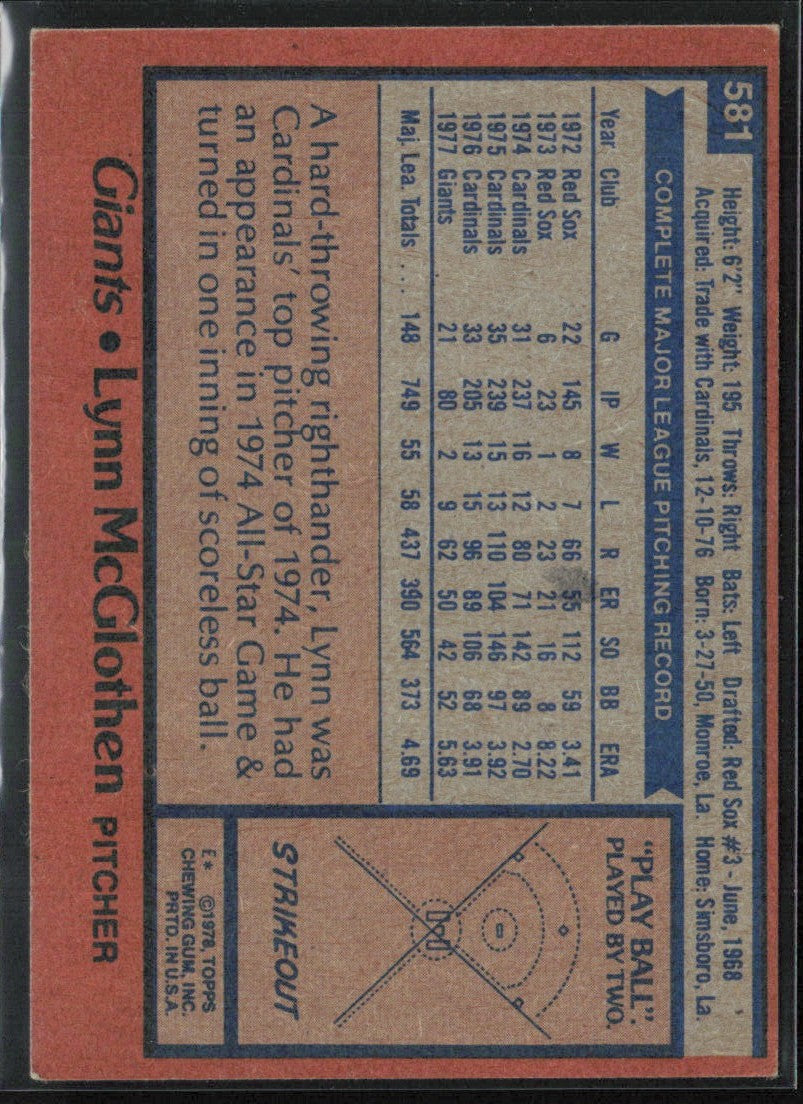 Lynn McGlothen 1978 Topps #581 San Francisco Giants