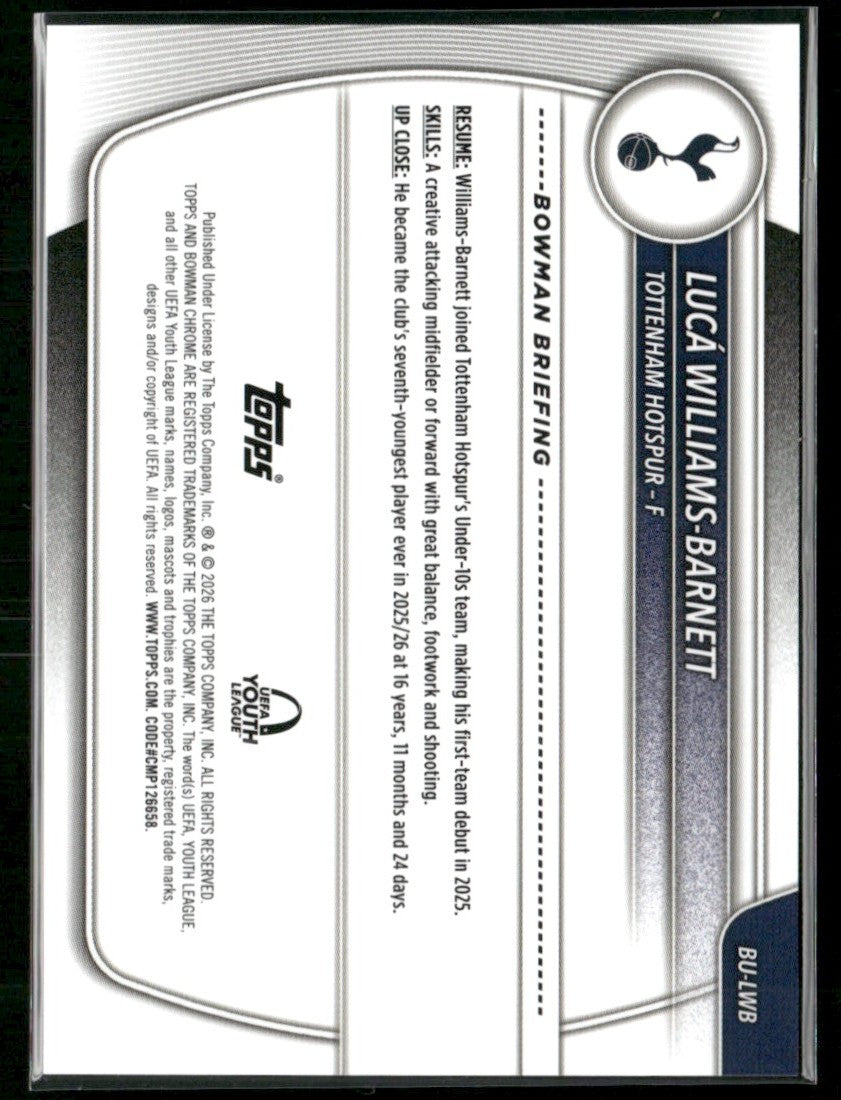 Luca Williams-Barnett 2025 Bowman Chrome Refractor #BU-LWB Tottenham Hotspur