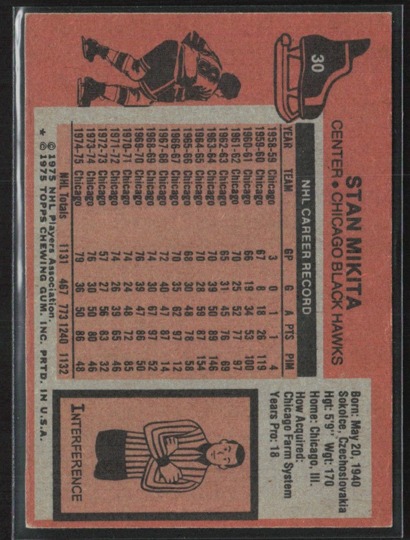 Stan Mikita 1975 Topps #30 Chicago Blackhawks