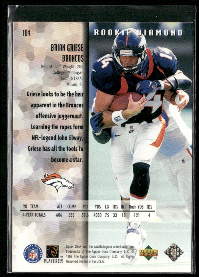 Brian Griese 1998 Upper Deck Black Diamond Rookie Edition RC #104 Denver Broncos