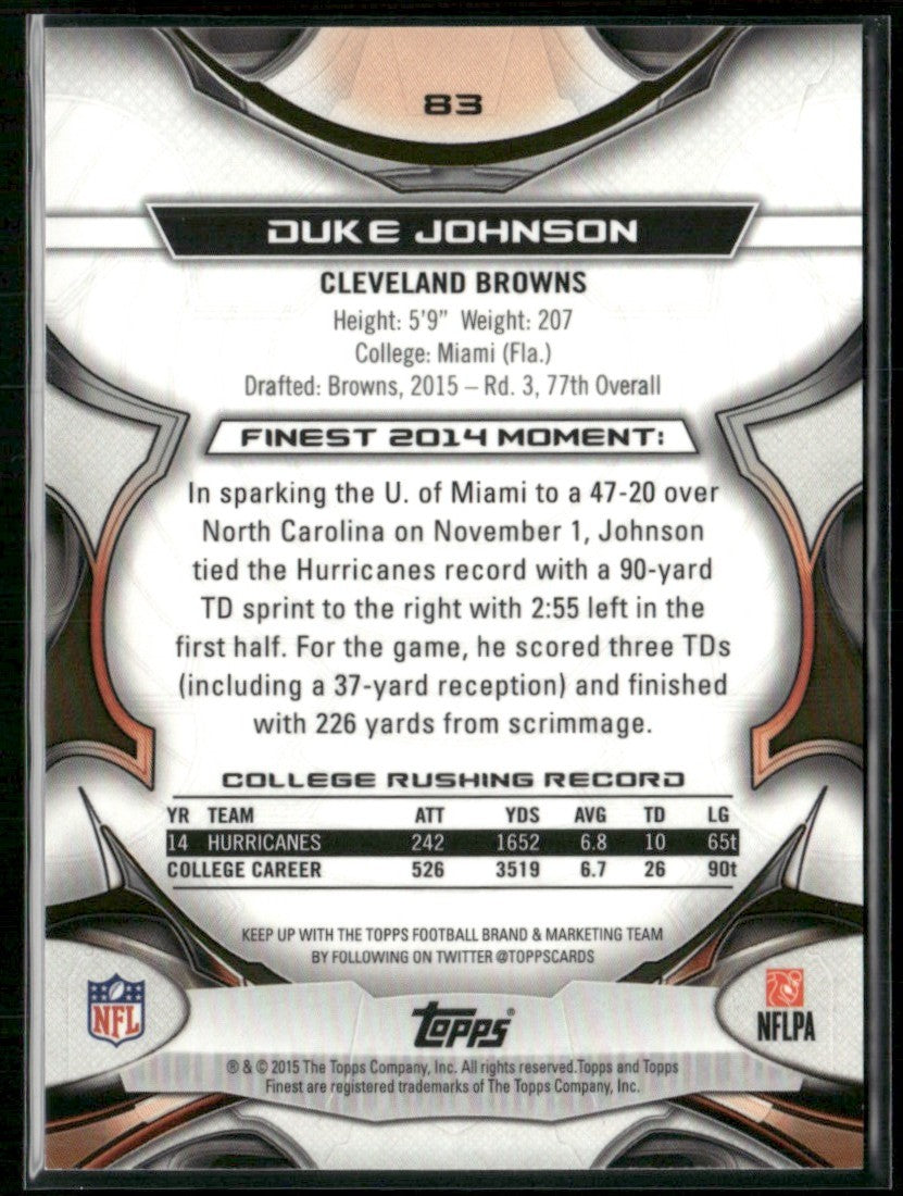 Duke Johnson 2015 Topps Finest Red Refractor RC /99 #83 Cleveland Browns