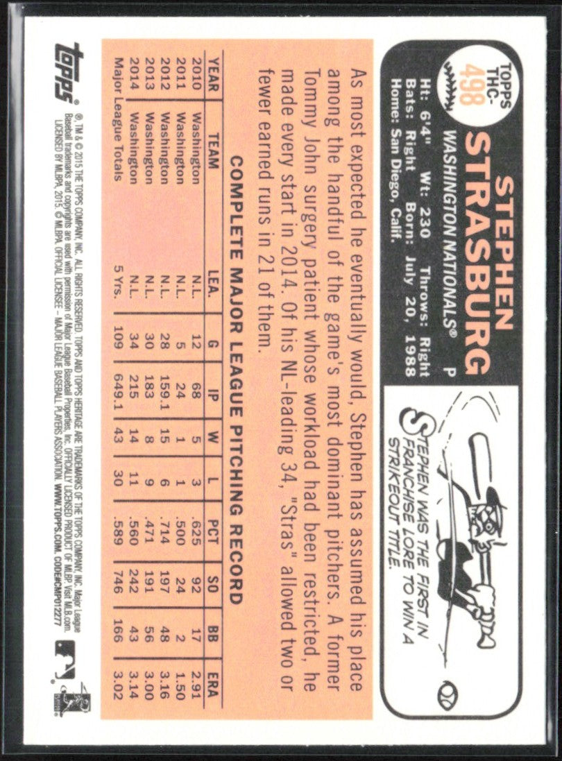 Stephen Strasburg 2015 Topps Heritage Retail Foil #THC-498 Washington Nationals