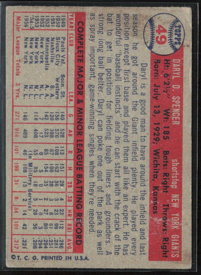 Daryl Spencer 1957 Topps #49 New York Giants