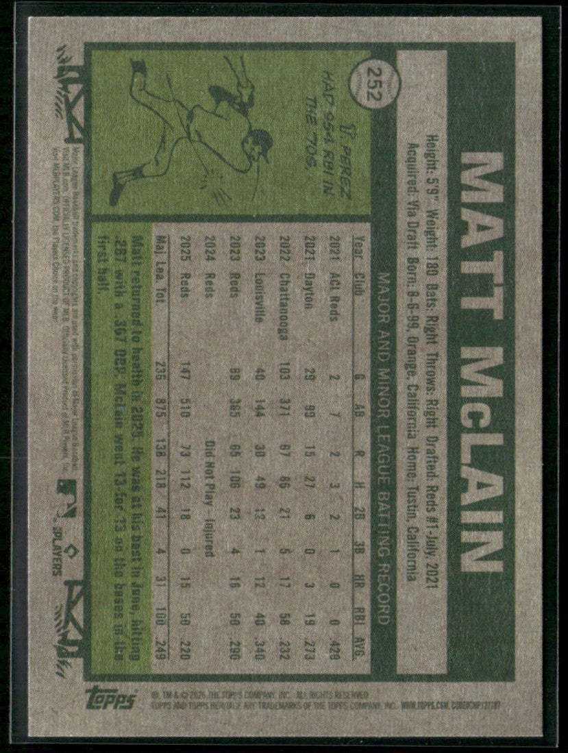 Matt McLain 2026 Topps Heritage Light Purple #252 Cincinnati Reds