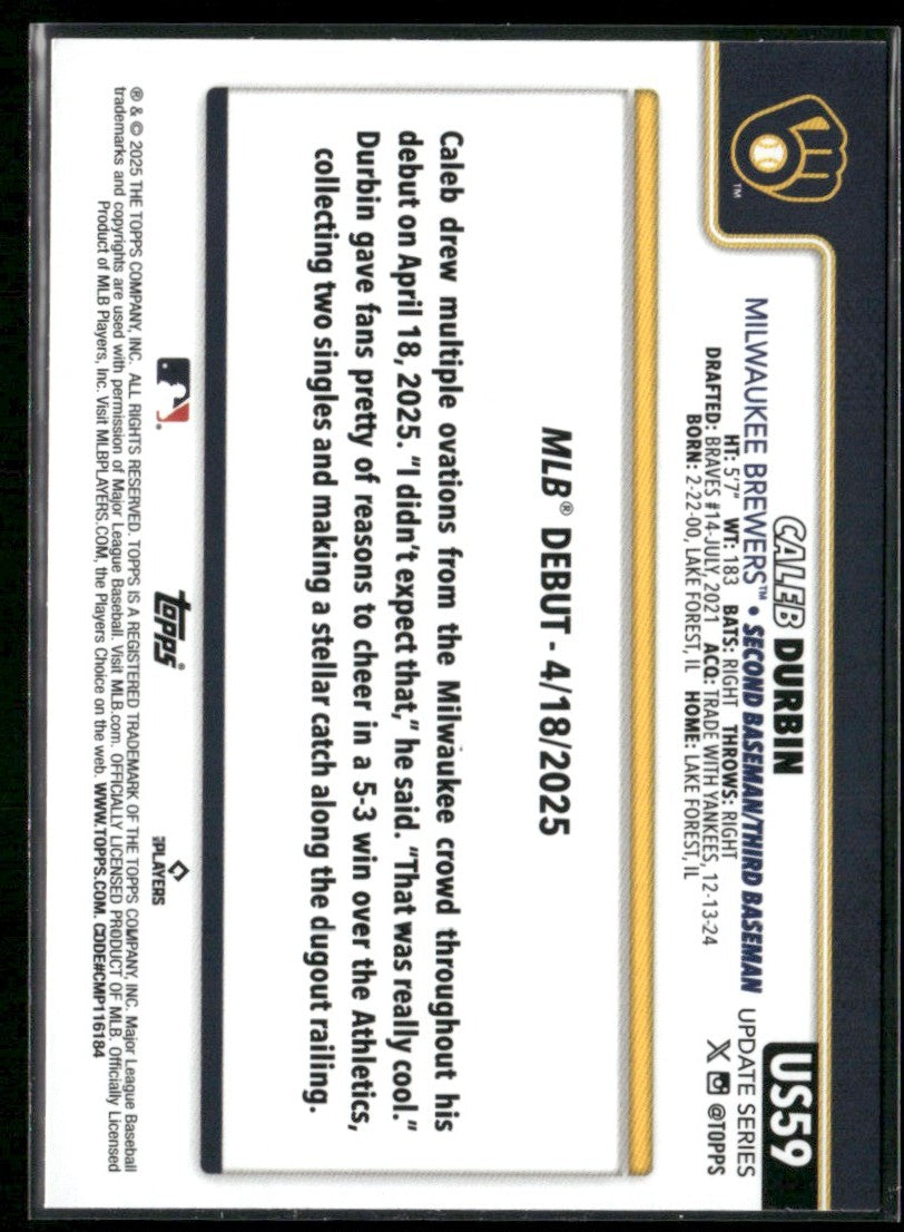 Caleb Durbin 2025 Topps Update Halloween Orange and Black RC #US59