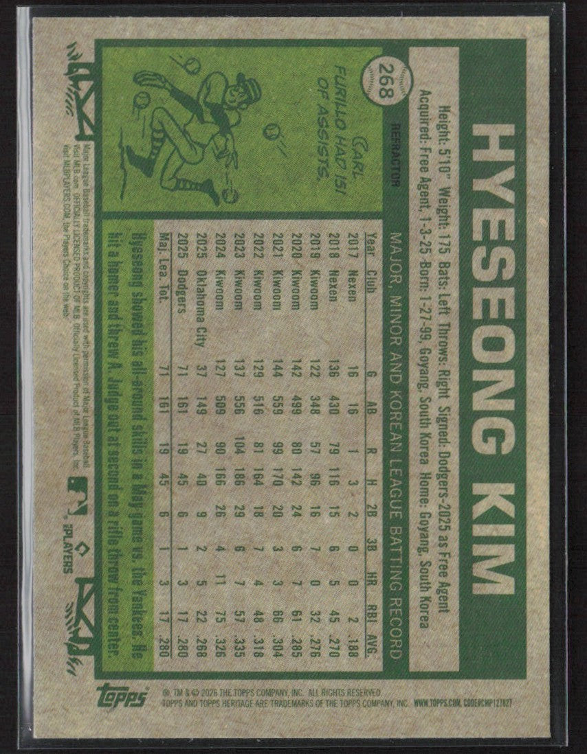 Hyeseong Kim 2026 Topps Heritage Chrome Refractor #268 Los Angeles Dodgers