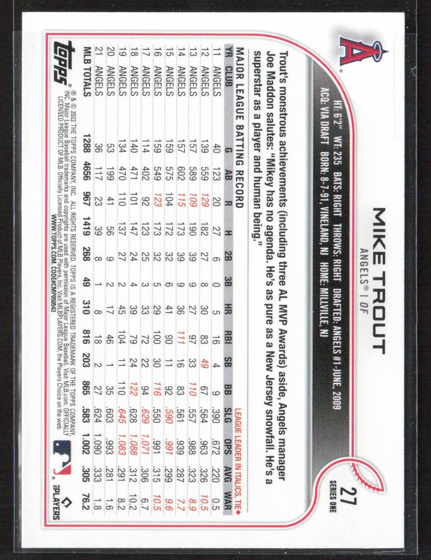 Mike Trout 2022 Topps Rainbow Foil #27 Los Angeles Angels
