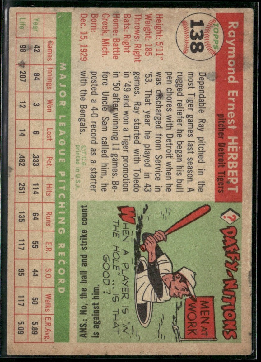 Ray Herbert 1955 Topps #138 Detroit Tigers