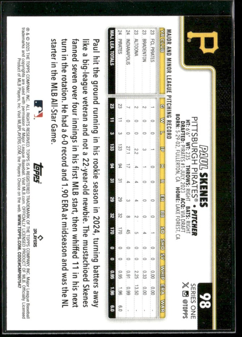 Paul Skenes 2025 Topps #98 Pittsburgh Pirates