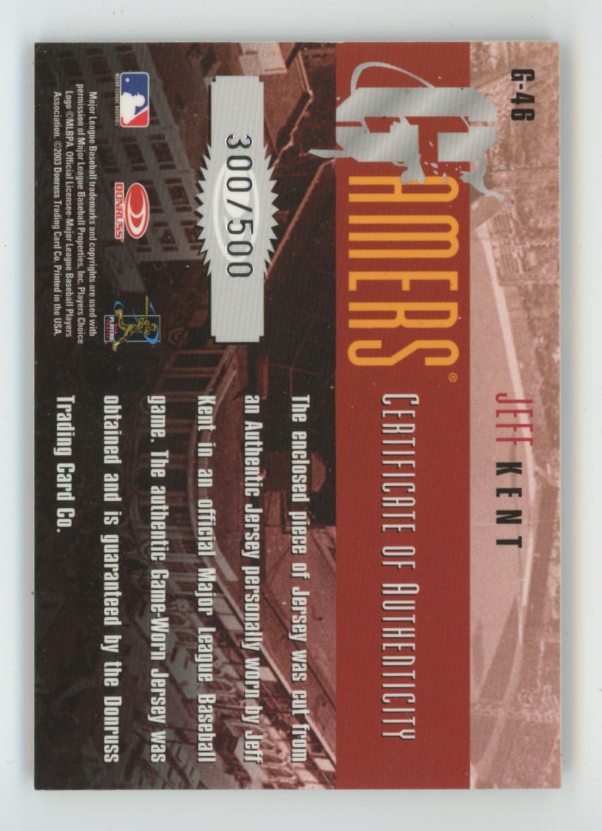 Jeff Kent 2003 Donruss Gamers /500 Jersey #G-46 Houston Astros