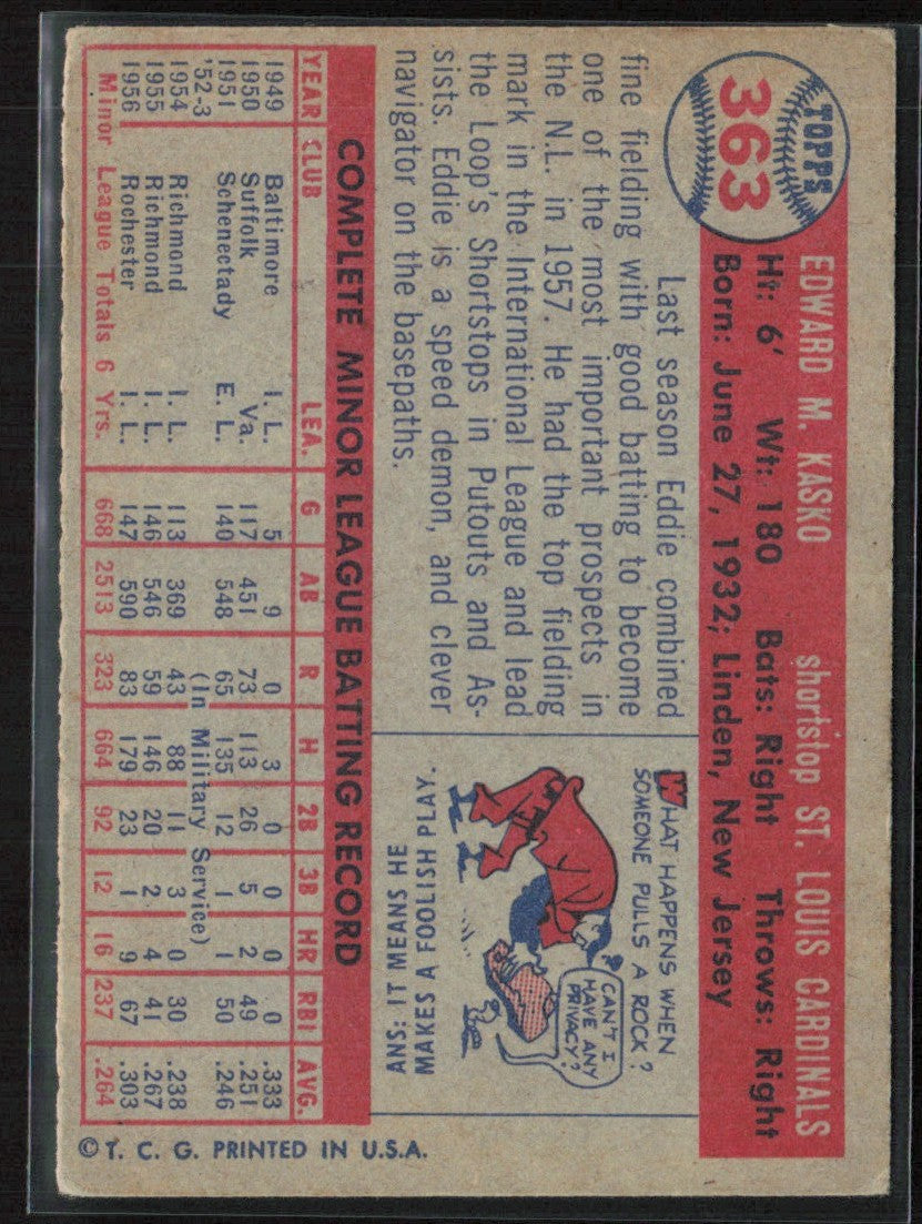 Eddie Kasko 1957 Topps RC #363 St. Louis Cardinals