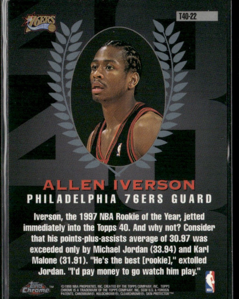 Allen Iverson 1997 Topps Chrome 40 #T40-22 Philadelphia 76ers
