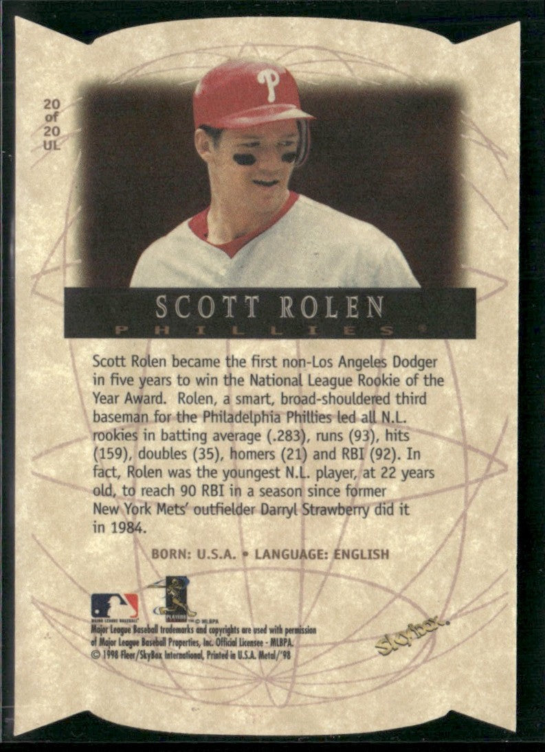 Scott Rolen 1998 Metal Universe Universal Language #20 Philadelphia Phillies