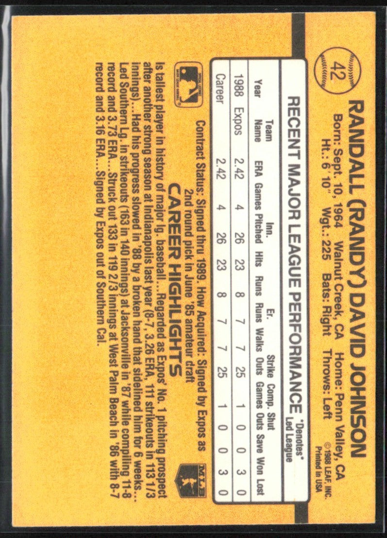 Randy Johnson 1989 Donruss RC #42 Montreal Expos