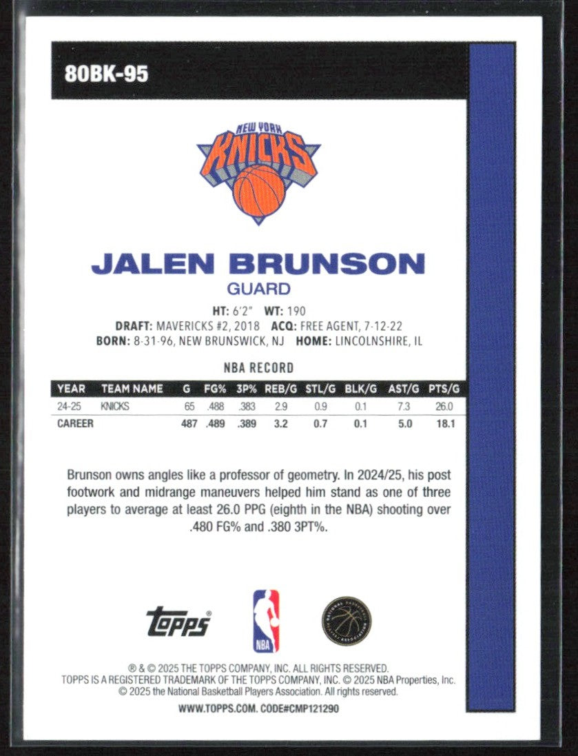 Jalen Brunson 2025 Topps '80-81 #80BK-95 New York Knicks