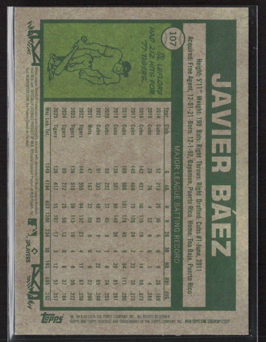 Javier Baez 2026 Topps Heritage Chrome #107 Detroit Tigers