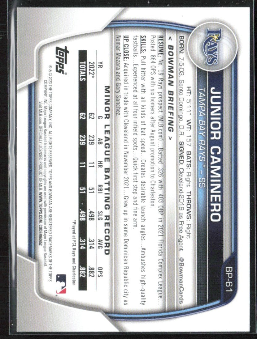 Junior Caminero 2023 Bowman Prospects #BP-61 Tampa Bay Rays
