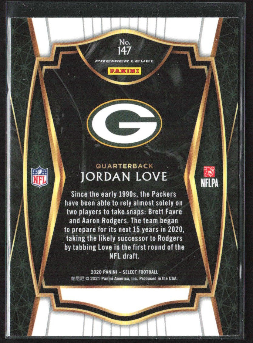 Jordan Love 2020 Panini Select Premier RC #147 Green Bay Packers