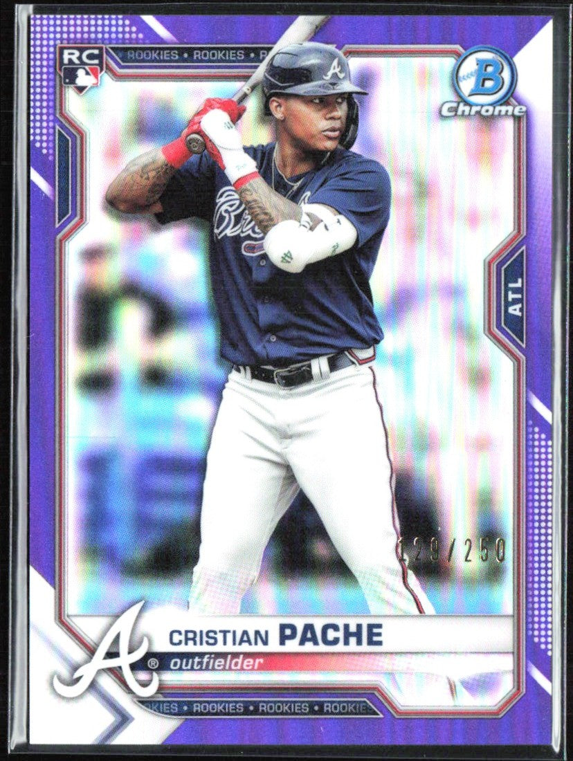 Cristian Pache 2021 Bowman Chrome Purple Refractor RC /250 #69 Atlanta Braves