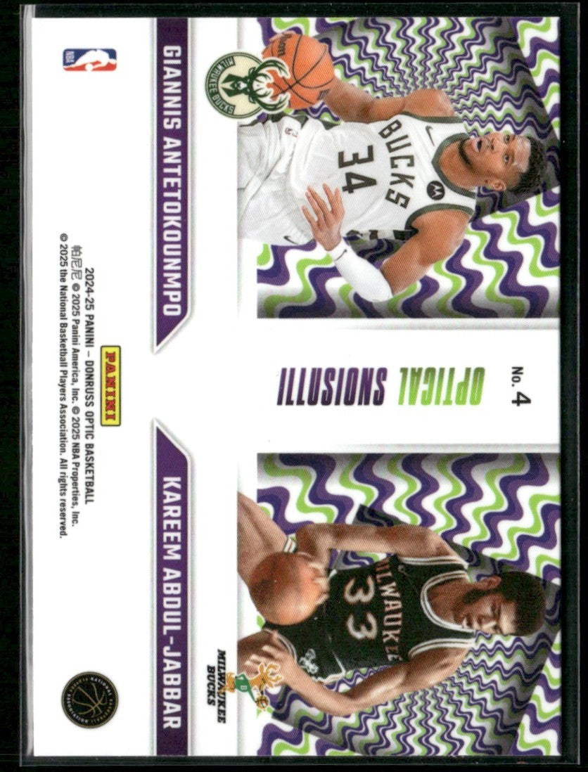 Giannis Antetokounmpo/Kareem Abdul-Jabbar 2024 Donruss Optic Optical Illusions