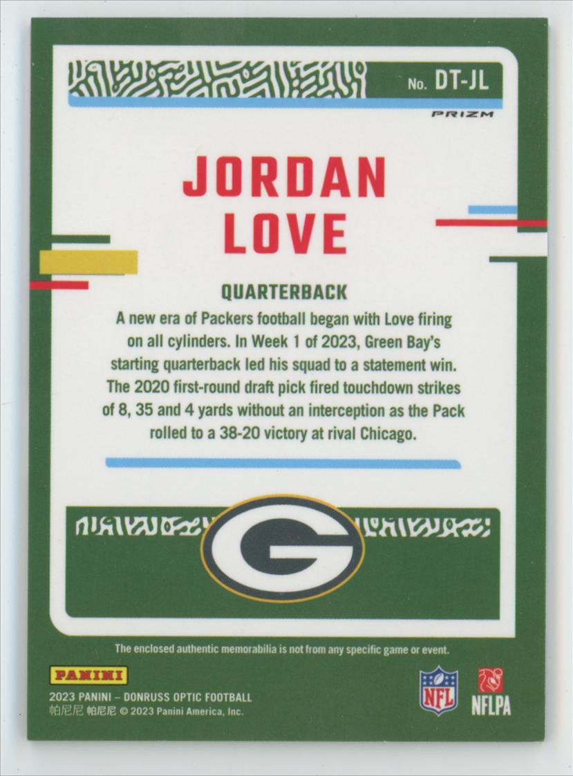 Jordan Love 2023 Donruss Optic Threads Blue Hyper RC Jersey #DT-JL