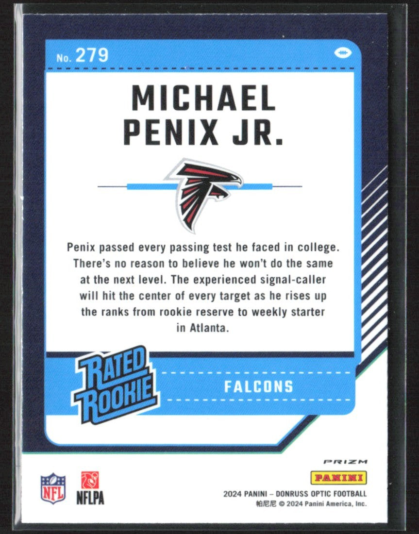 Michael Penix Jr. 2024 Donruss Optic Blue Hyper RC #279 Atlanta Falcons