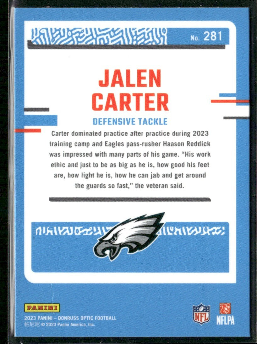 Jalen Carter 2023 Donruss Optic RC #281 Philadelphia Eagles