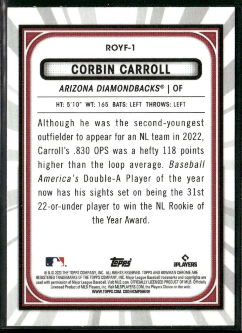 Corbin Carroll 2023 Bowman Rookie of the Year Favorites RC #ROYF-1