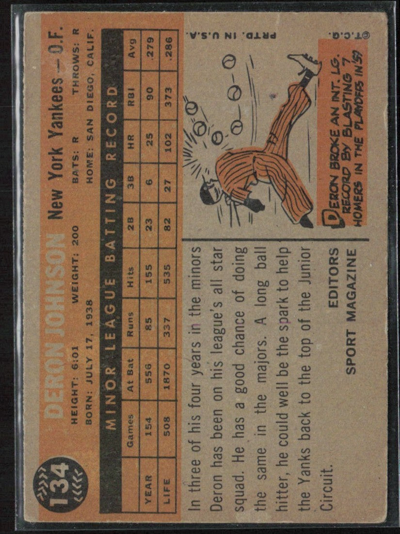 Deron Johnson 1960 Topps RC #134 New York Yankees