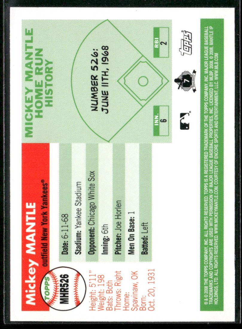 Mickey Mantle 2008 Topps Home Runs #MHR526 New York Yankees