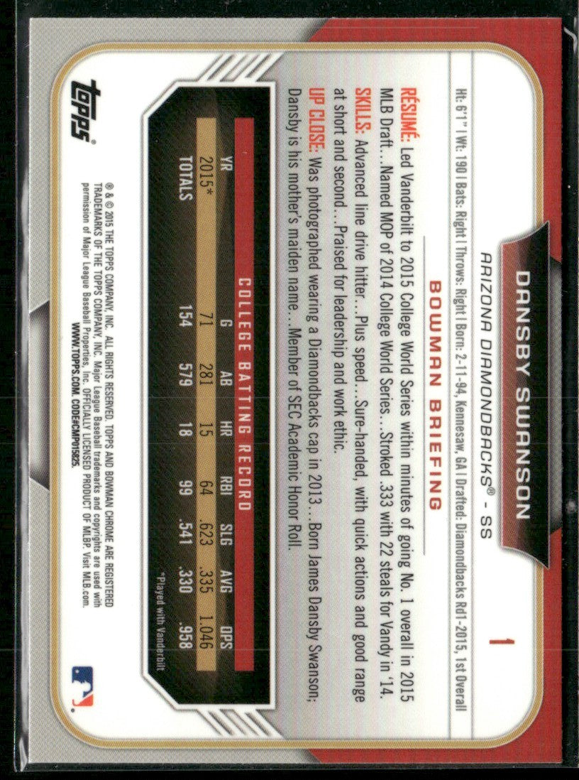 Dansby Swanson 2015 Bowman Draft Picks & Prospects Chrome 1st #1