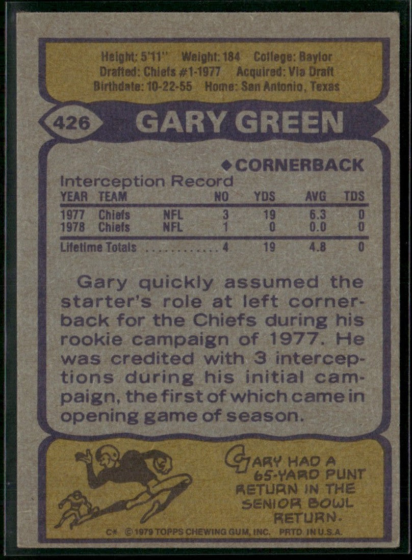Gary Green 1979 Topps #426 Kansas City Chiefs
