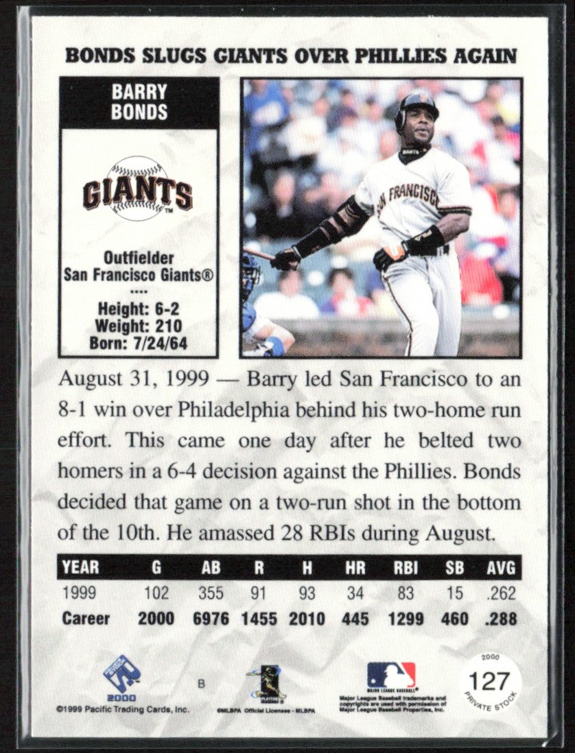 Barry Bonds 2000 Pacific Private Stock #127 San Francisco Giants