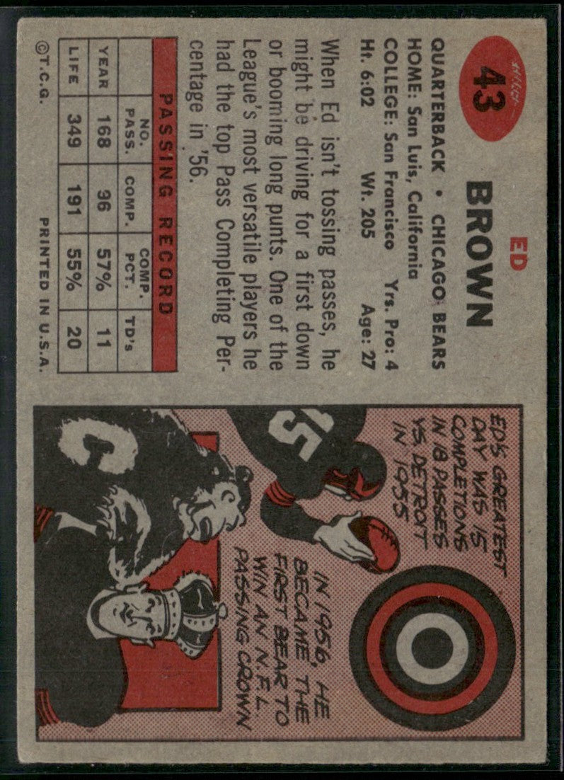 Ed Brown 1957 Topps #43 Chicago Bears