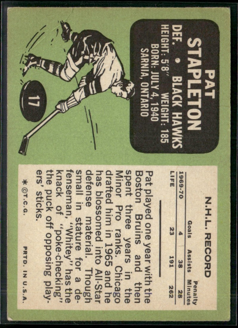 Pat Stapleton 1970 Topps #17 Chicago Blackhawks