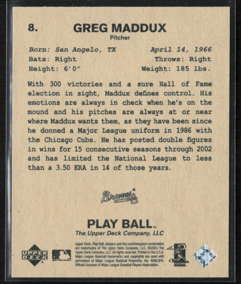 Greg Maddux 2003 Upper Deck Play Ball Mini #8 Atlanta Braves