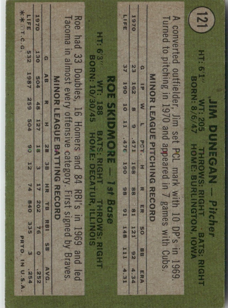 Roe Skidmore Jim Dunegan 1971 Topps RC #121 Chicago Cubs