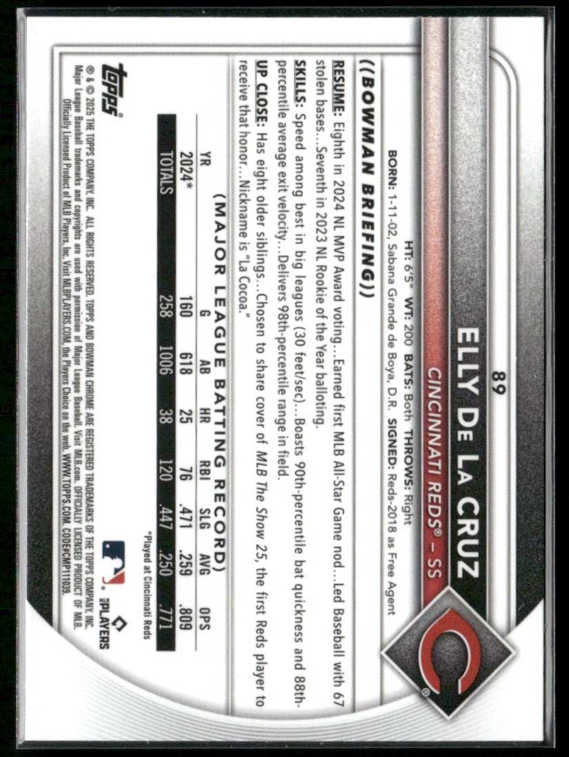Elly De La Cruz 2025 Bowman Chrome Mojo #89 Cincinnati Reds