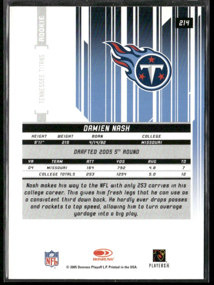 Damien Nash 2005 Leaf Rookies & Stars Longevity RC /599 #214 Tennessee Titans