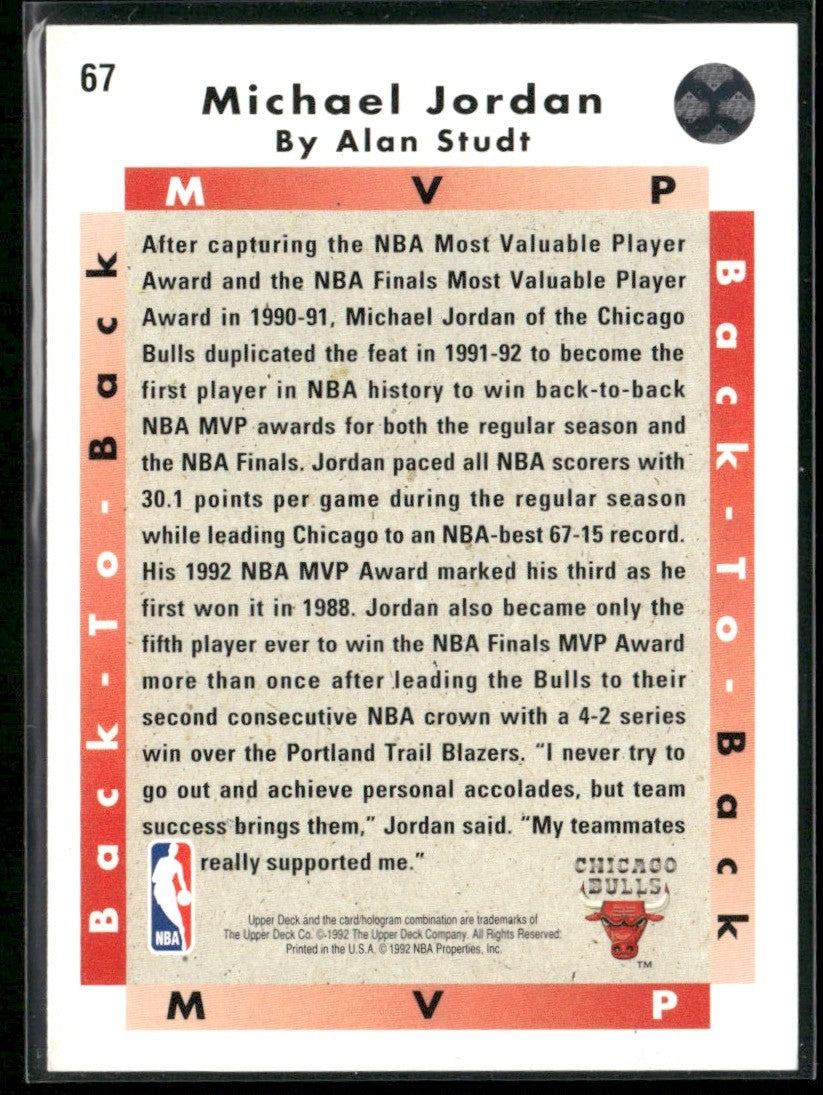 Michael Jordan 1992 Upper Deck #67 Chicago Bulls