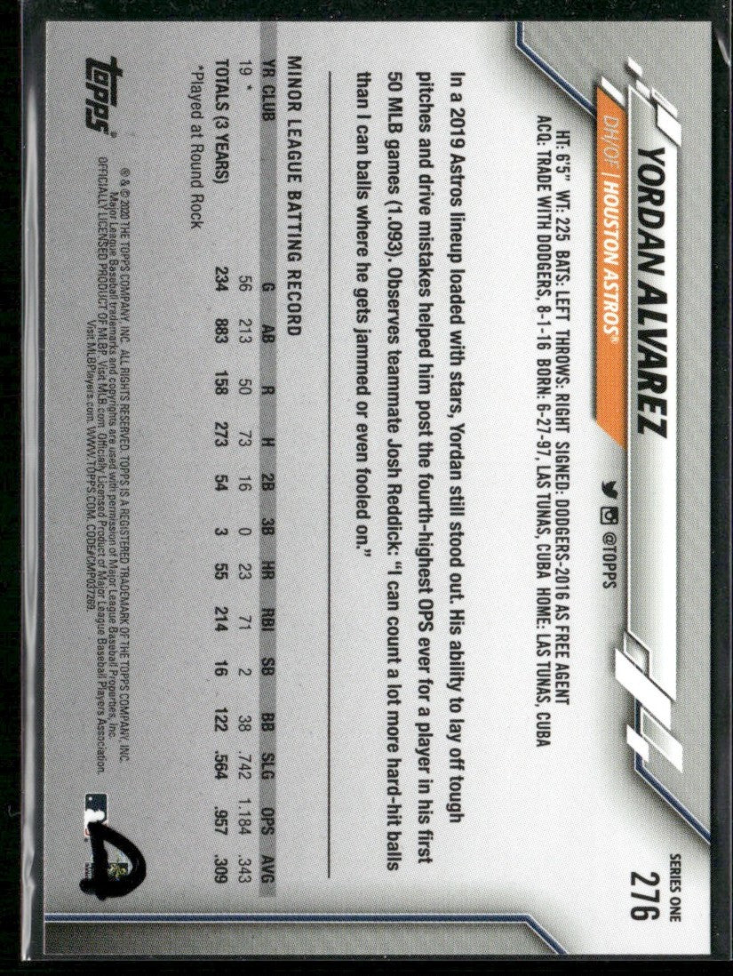 Yordan Alvarez 2020 Topps RC #276 Houston Astros