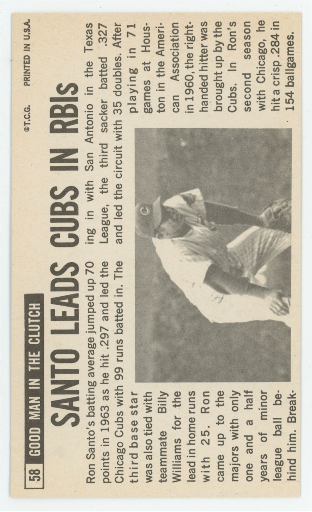 Ron Santo 1964 Topps Giants #58 Chicago Cubs