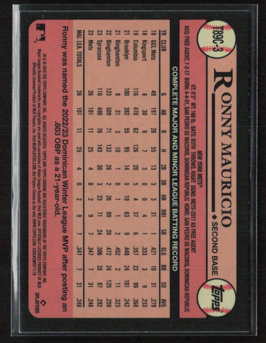 Ronny Mauricio 2024 Topps Chrome 1989 Silver Pack RC #T89C-3 New York Mets
