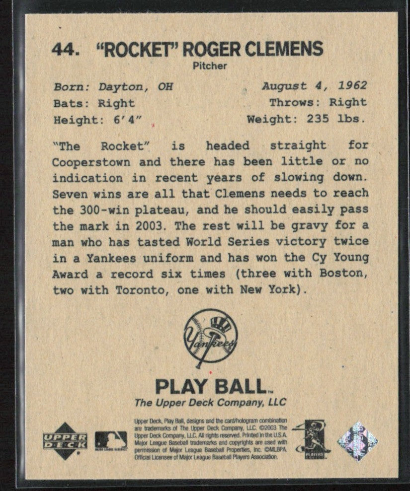 Roger Clemens 2003 Upper Deck Play Ball Mini #44 New York Yankees
