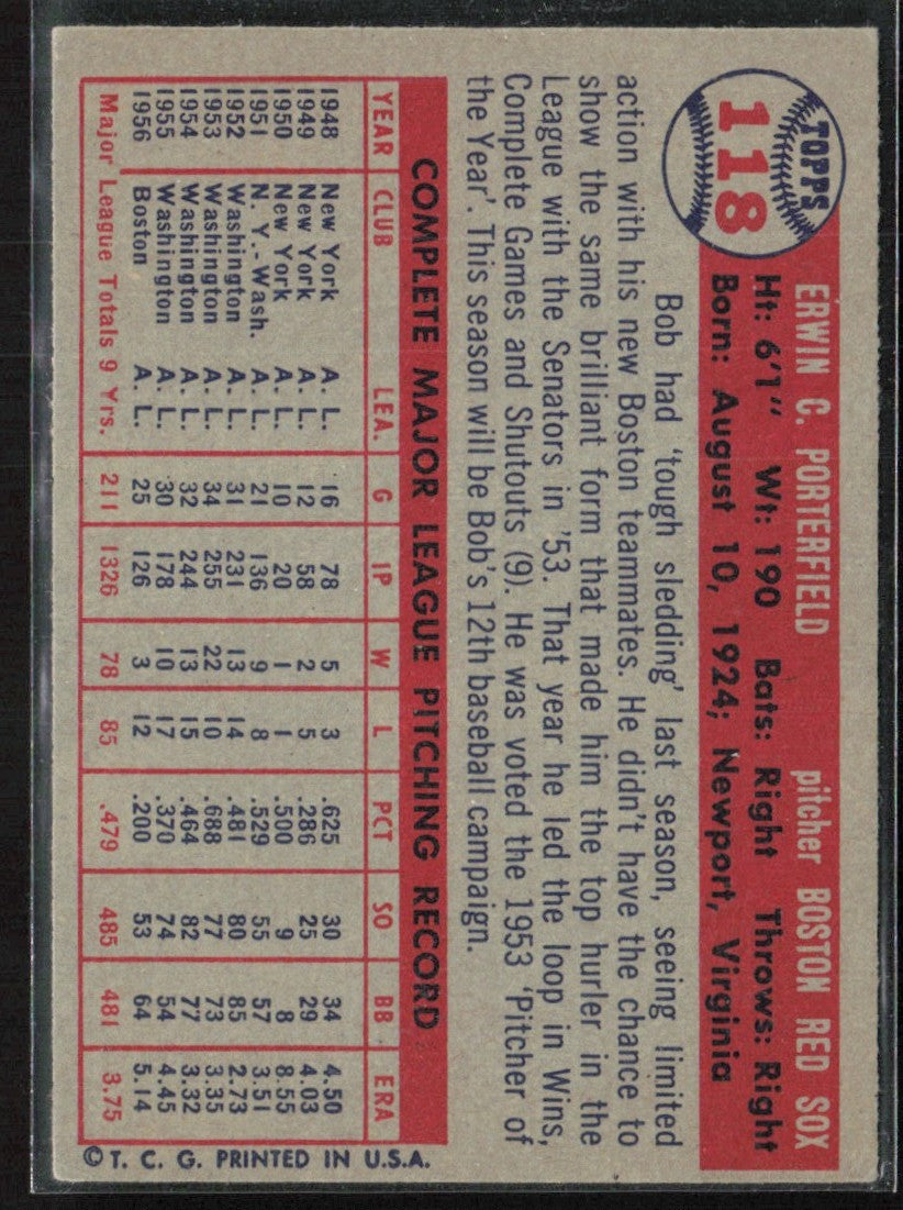 Bob Porterfield 1957 Topps #118 Boston Red Sox