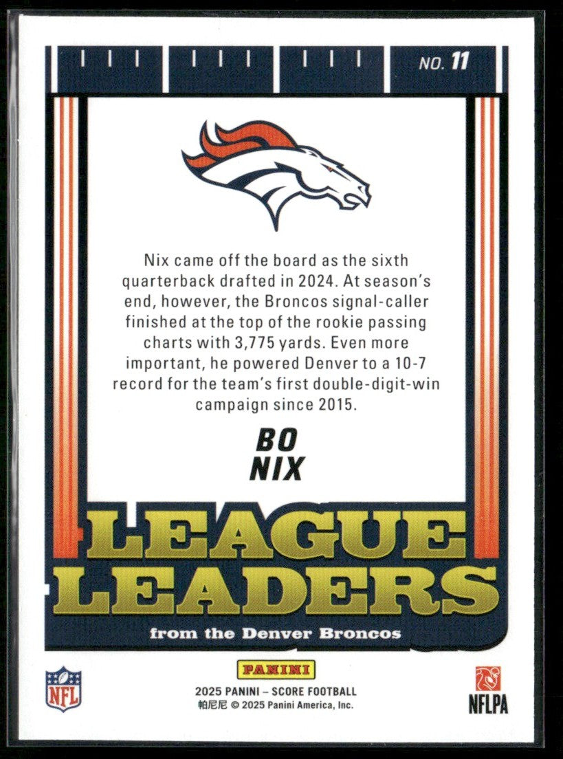 Bo Nix 2025 Panini Score League Leaders Red #11 Denver Broncos