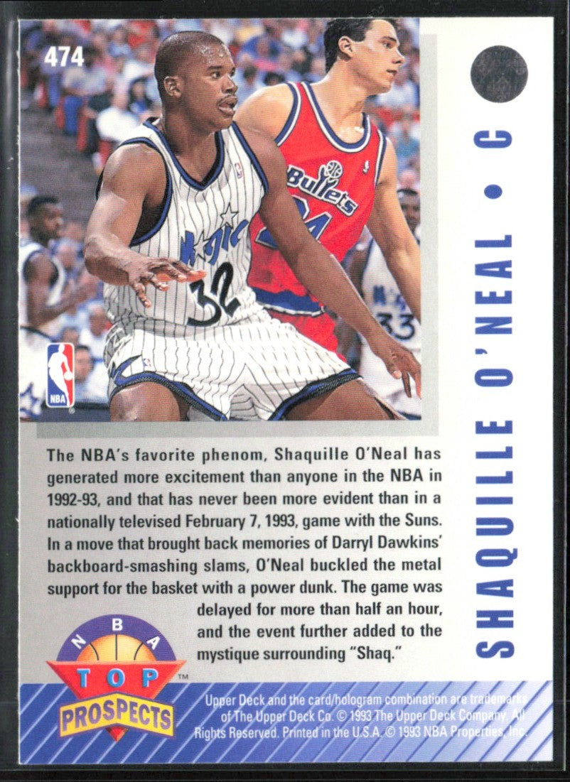 Shaquille O'Neal 1993 Upper Deck NBA Top Prospects #474 Orlando Magic