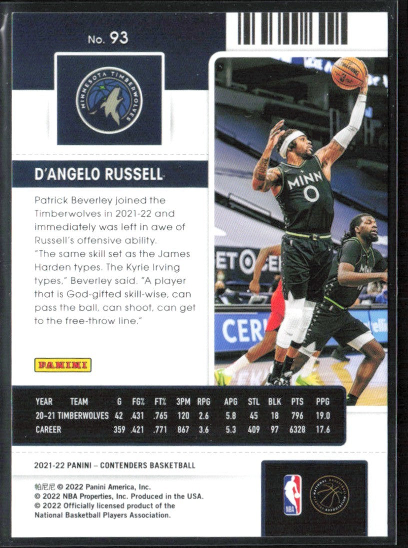 D'Angelo Russell 2021 Panini Contenders The Finals Ticket /49 #93