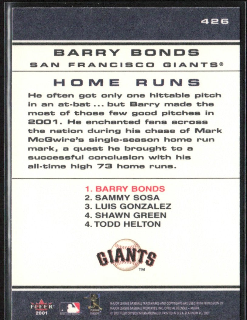 Barry Bonds 2001 Fleer Platinum #426 San Francisco Giants